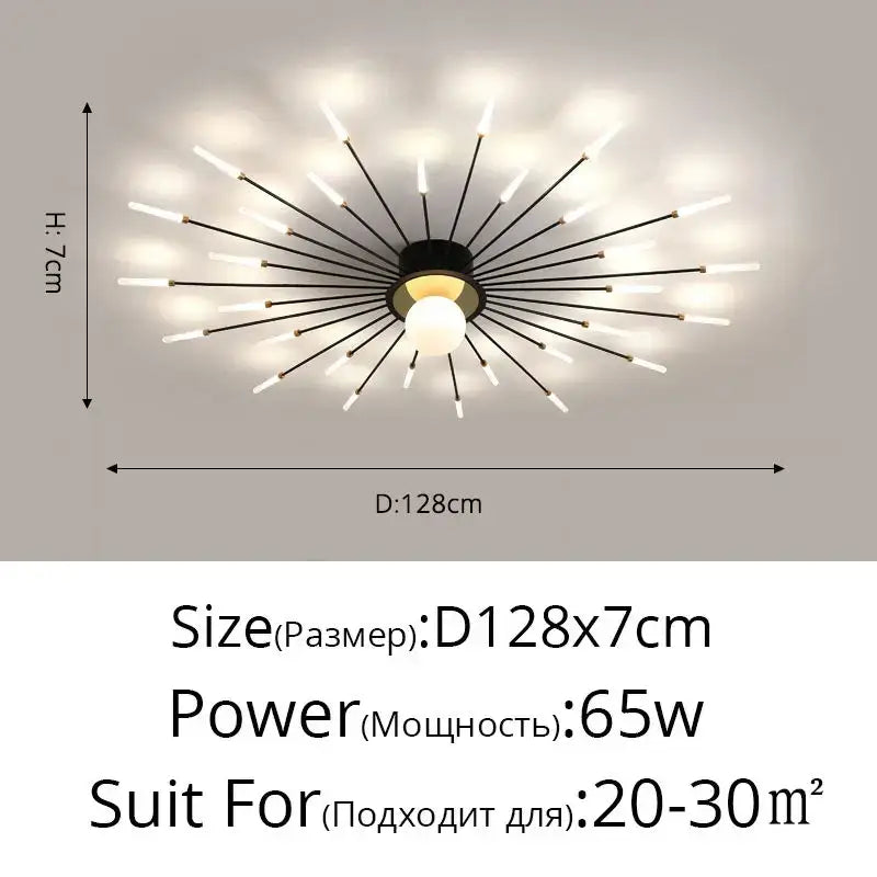 DecorBites™ modern ceiling lights black and gold starburst design with frosted glass rods for bedroom hall and living room