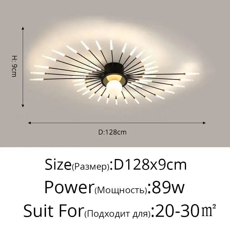 DecorBites™ black and gold starburst ceiling light with frosted glass rods modern ceiling lights for bedroom hall and living room