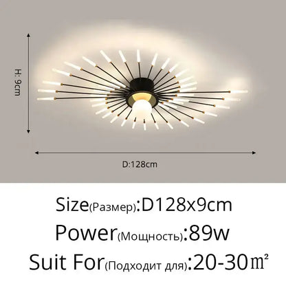 DecorBites™ black and gold starburst ceiling light with frosted glass rods modern ceiling lights for bedroom hall and living room