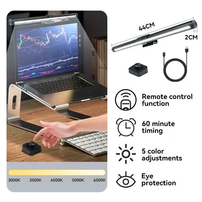 Silver metallic decorbites led monitor desk lamp with slim adjustable led monitor bar for eye protection and dimming