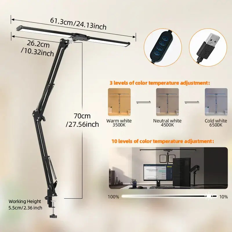 Black decorbites led monitor desk lamp with adjustable arm and led light bar offering three color temperature settings