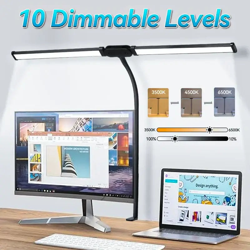 Black decorbites led monitor desk lamp with 10 dimmable levels and adjustable 3500k to 6500k color temperature settings