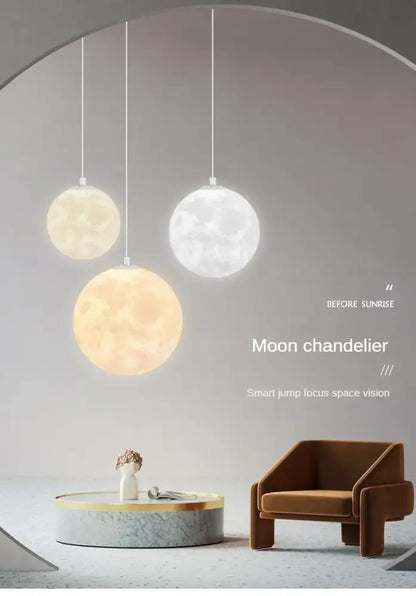 Decorbites led moon planet ceiling chandelier with three textured spherical pendants emitting warm and cool white light