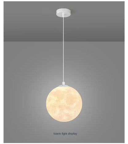 Decorbites led moon planet ceiling chandelier with warm glowing spherical moon surface and white ceiling mount