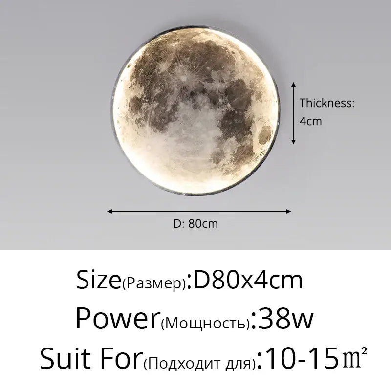 Circular decorbites led moon wall lamp with realistic lunar surface texture 80cm diameter for indoor decor