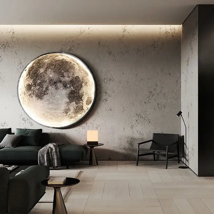 DecorBites led moon wall lamp illuminated circular design with detailed lunar craters for modern bedroom decor