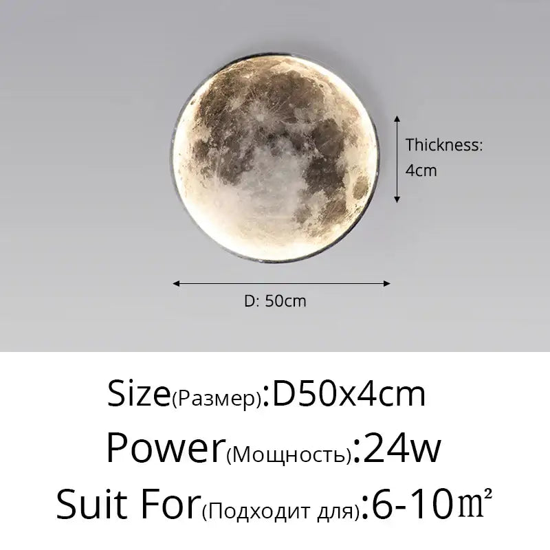Decorbites led moon wall lamp circular 50cm diameter with realistic lunar surface for modern bedroom decor lighting