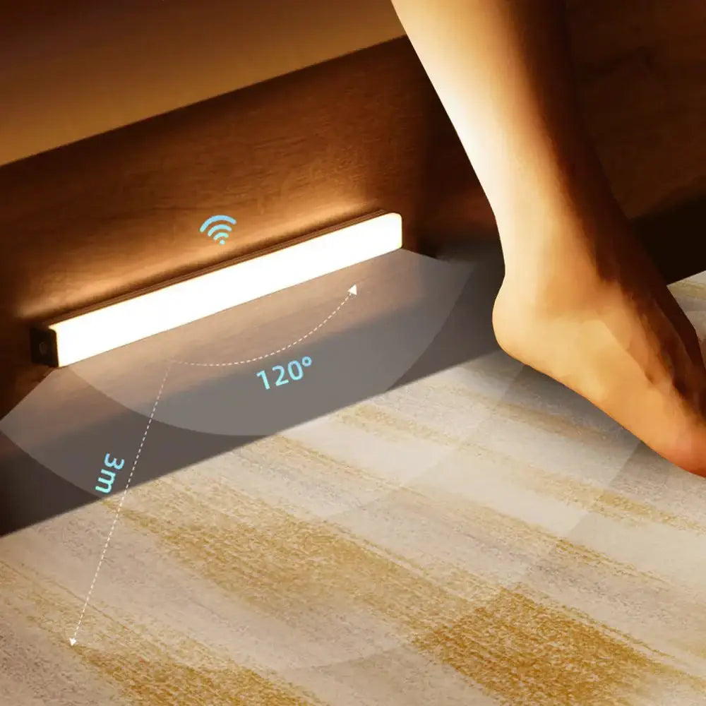 A sleek white decorbites led motion sensor night light strip with warm glow and 120-degree coverage for cabinets