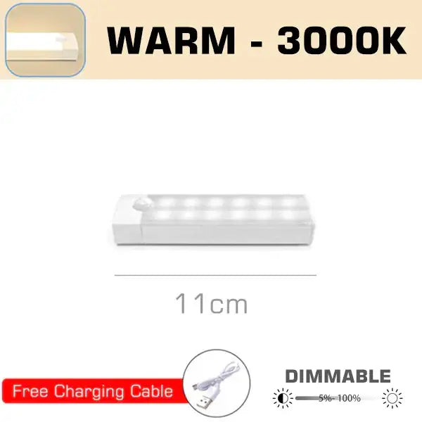 White rectangular decorbites led motion sensor night light with warm 3000k illumination and dimmable brightness control