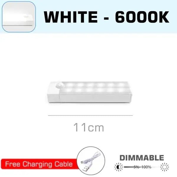 Decorbites led motion sensor night light with 6000k cool white dimmable led strip rechargeable wall lamp