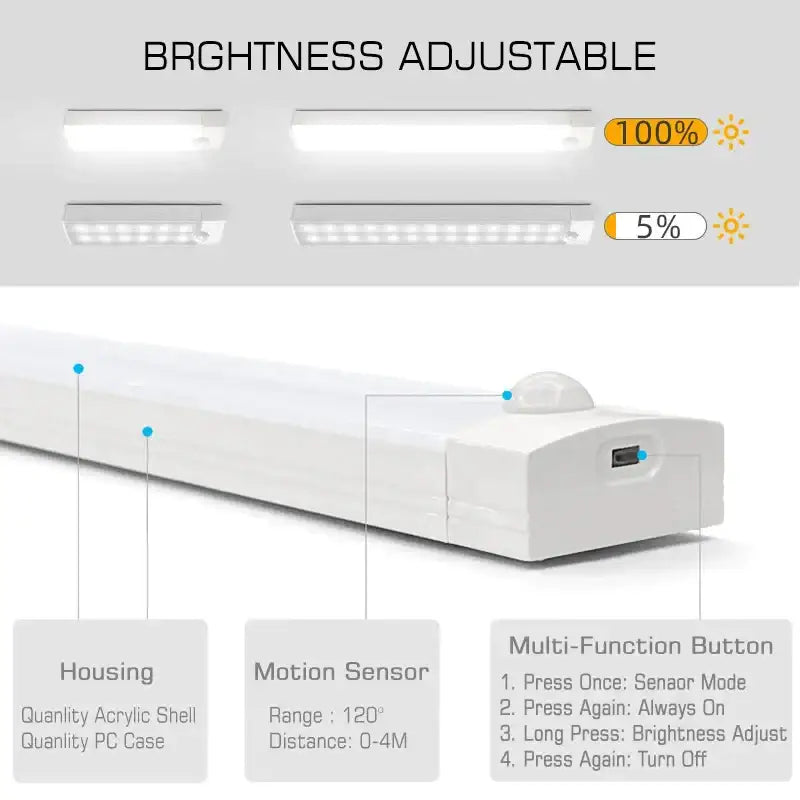 White DecorBites™ LED motion sensor night light with adjustable brightness and multi-function control button for convenience