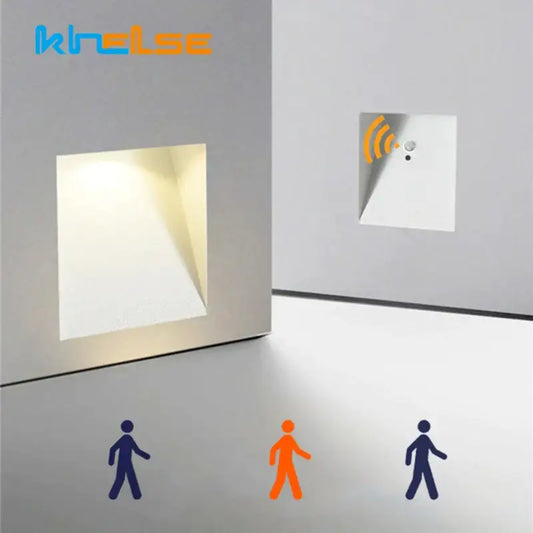 Silver square decorbites led motion sensor wall lamp with sleek modern design and warm white illumination for indoor outdoor use