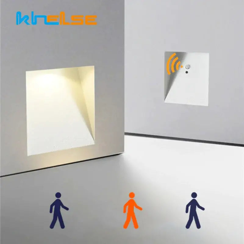 Silver square decorbites led motion sensor wall lamp with sleek modern design and warm white illumination for indoor outdoor use