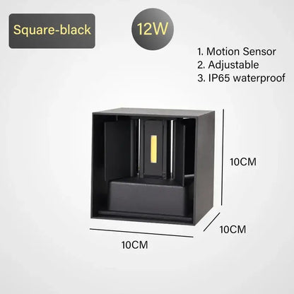 Square black 12w decorbites led motion sensor wall lamp with ip65 waterproof rating for indoor and outdoor use