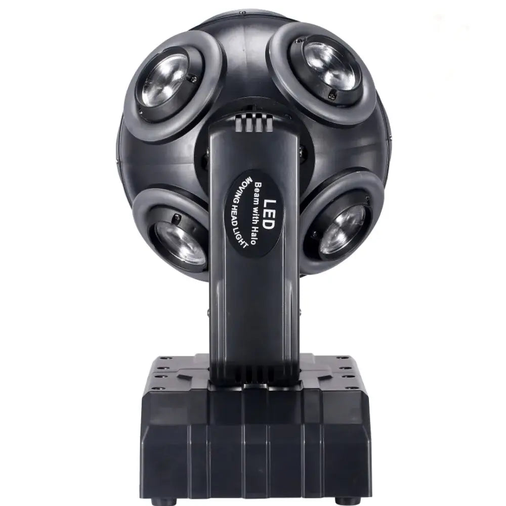 Black decorbites led moving head spotlight with four circular lights arranged in a spherical pattern for dj stage use