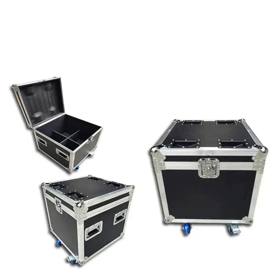 Black decorbites led moving head beam flight case with silver aluminum edges and blue casters for dj stage equipment