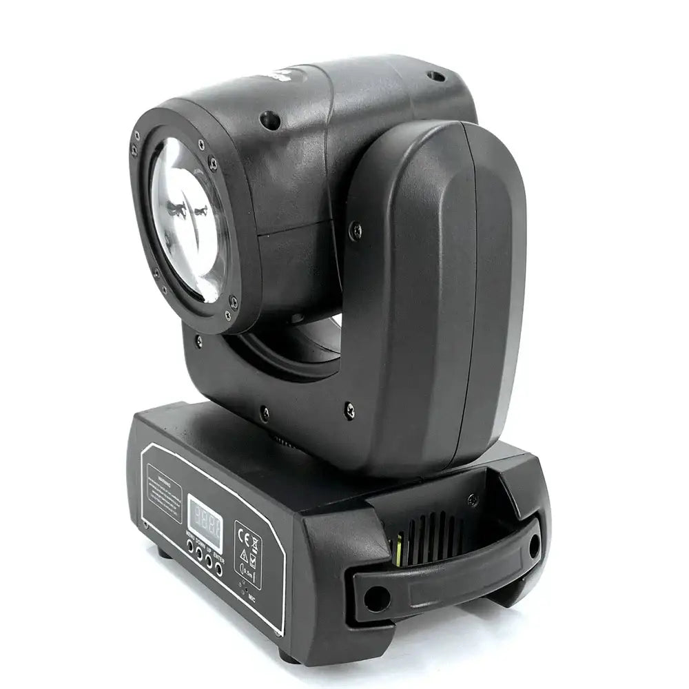 Black decorbites led moving head stage lighting fixture with sleek angular design and clear front lens for dj use