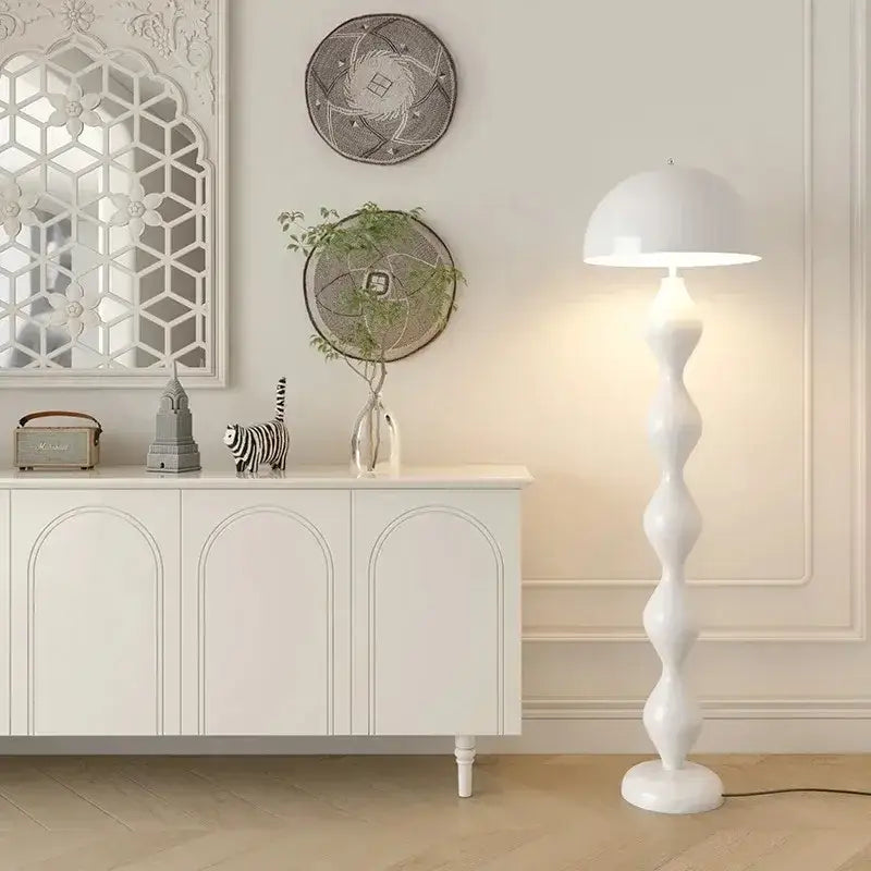 White ceramic decorbites led mushroom floor lamp with dome-shaped shade and twisted base for living room or bedroom