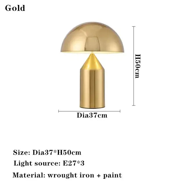 Gold decorbites led mushroom table lamp with sleek wrought iron design and shiny metallic finish for modern décor
