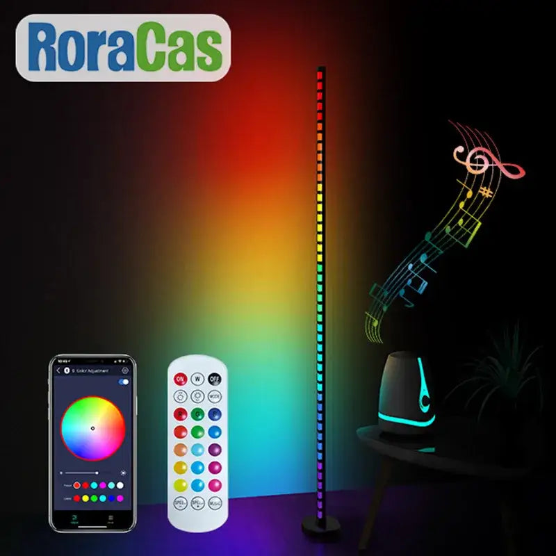 Decorbites led music floor lamp roracas slim vertical led music melody lamp with rgb color changing lights black finish