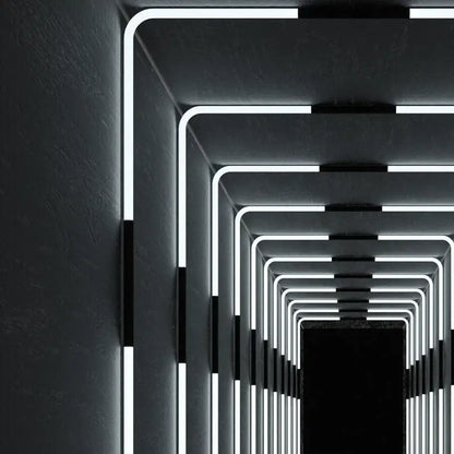Black wall-mounted led neon rope light fixture with sleek modern design and glowing white neon rope lights tunnel effect