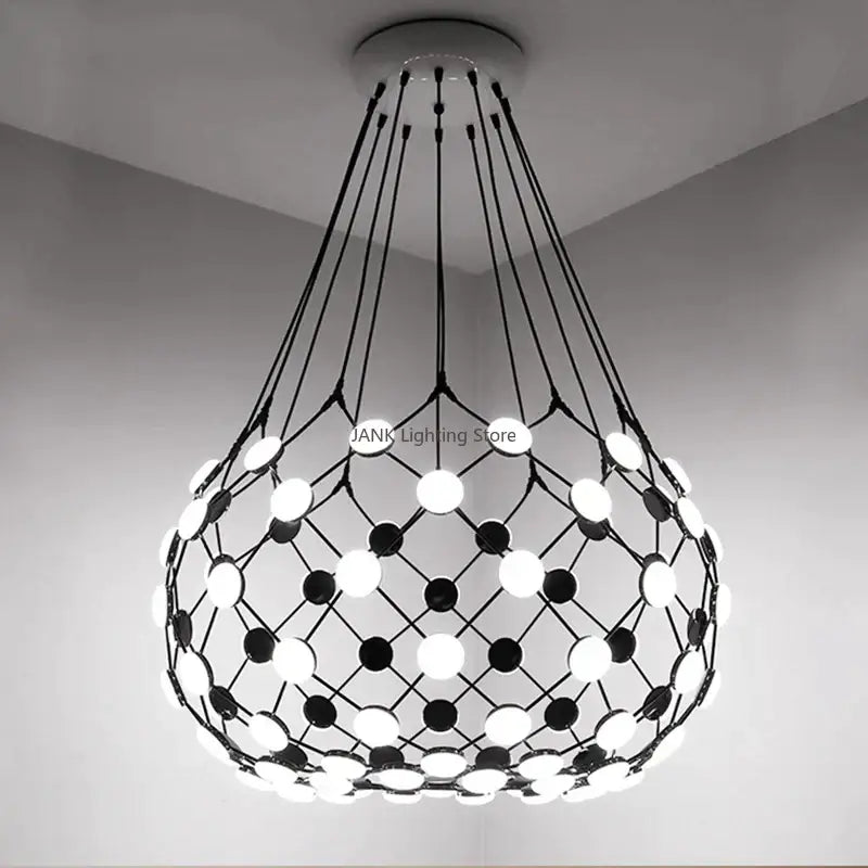 Black mesh decorbites led net pocket pendant light with circular led bulbs in geometric pattern for living room