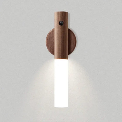 Minimalist wooden DecorBites LED night light wall sconce with cylindrical LED night light emitting soft white illumination