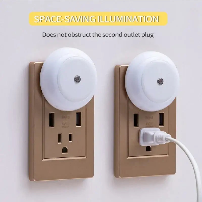 White dome-shaped decorbites led night light with smart sensor and smooth plastic finish clips onto wall outlets