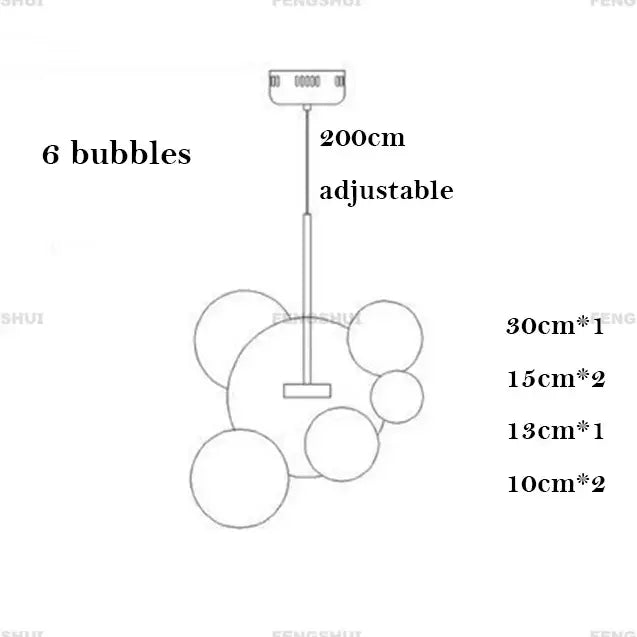 Adjustable 200cm decorbites™ led nordic bubble ceiling pendant light with six bubble-shaped globes for home lighting