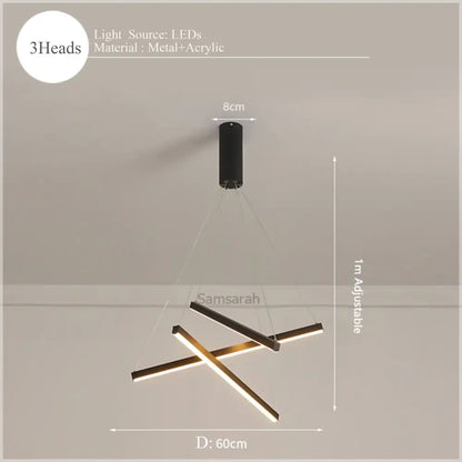 Modern black and gold decorbites led nordic chandelier with three intersecting metal and acrylic arms for living spaces