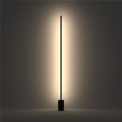 Minimalist black DecorBites led Nordic floor lamp with sleek vertical design and warm ambient lighting for modern decor