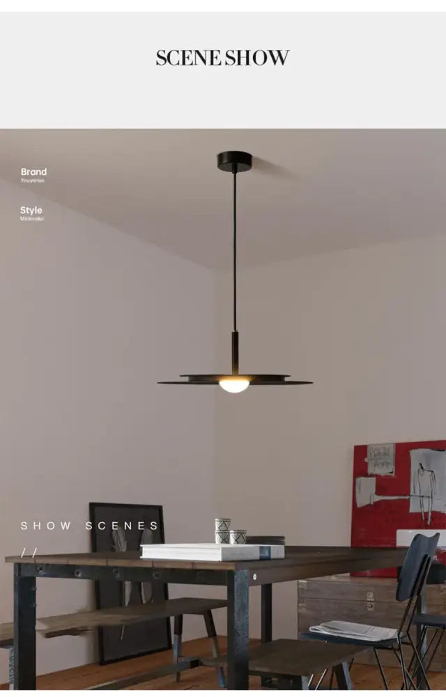 Black minimalist flying saucer chandelier by decorbites with sleek modern design and warm led glow from central bulb