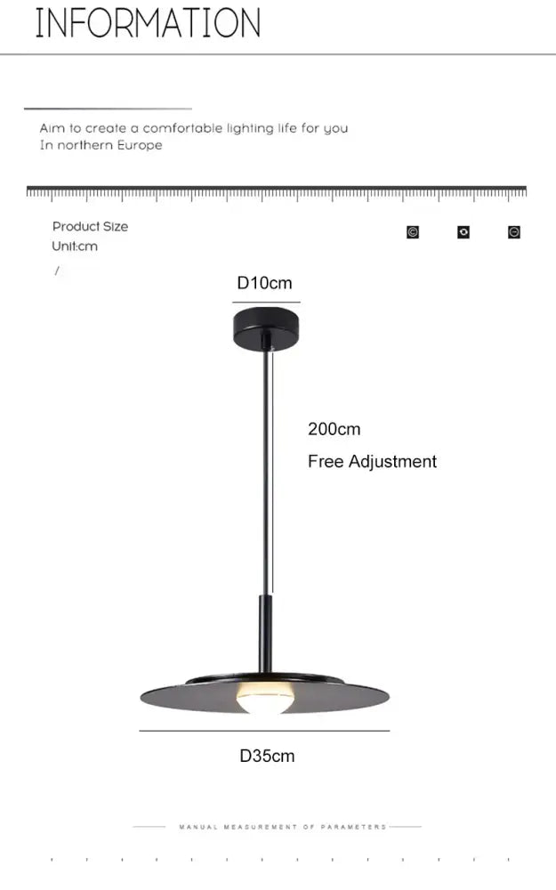 Black minimalist flying saucer chandelier with sleek circular shade and adjustable 200cm stem by DecorBites™