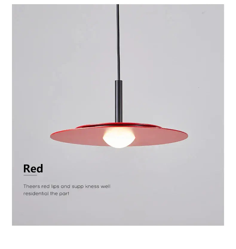 Decorbites led nordic flying saucer chandelier with vibrant red circular shade and black hanging rod modern saucer chandelier