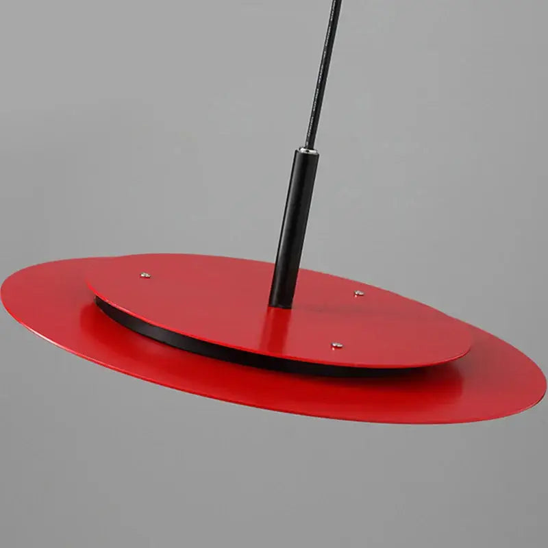 Decorbites™ led nordic flying saucer chandelier with vibrant red double-layered oval pendant and sleek black rod