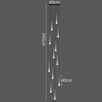 Modern minimalist decorbites led nordic staircase chandelier with crystal droplets on a sleek golden black frame for indoor lighting