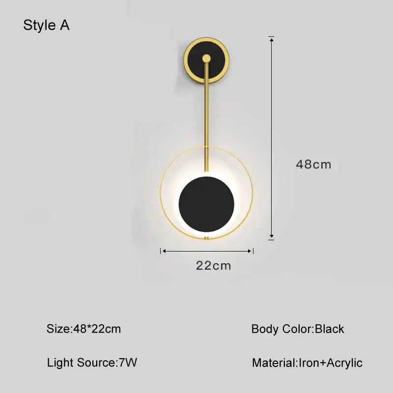 Modern black and gold circular decorbites led nordic wall lights with sleek iron and acrylic design for indoor lighting