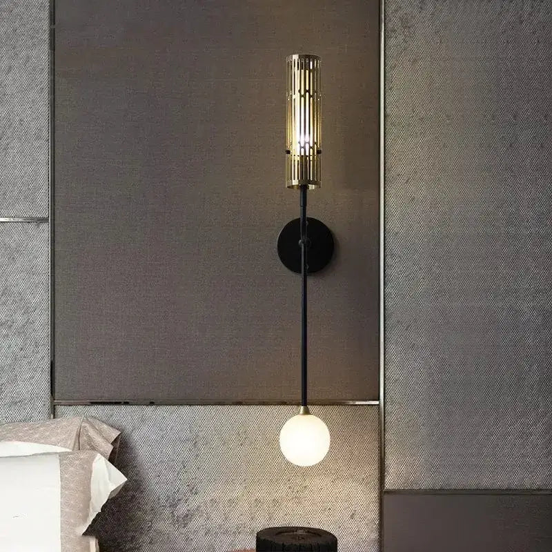 Gold-toned decorbites led nordic wall sconce with vertical slats and frosted glass bulb for luxury living room decor