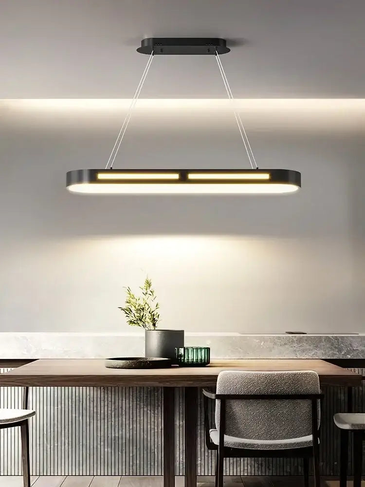Modern black rectangular pendant light with two warm white led strips for decorbites led office chandelier lighting