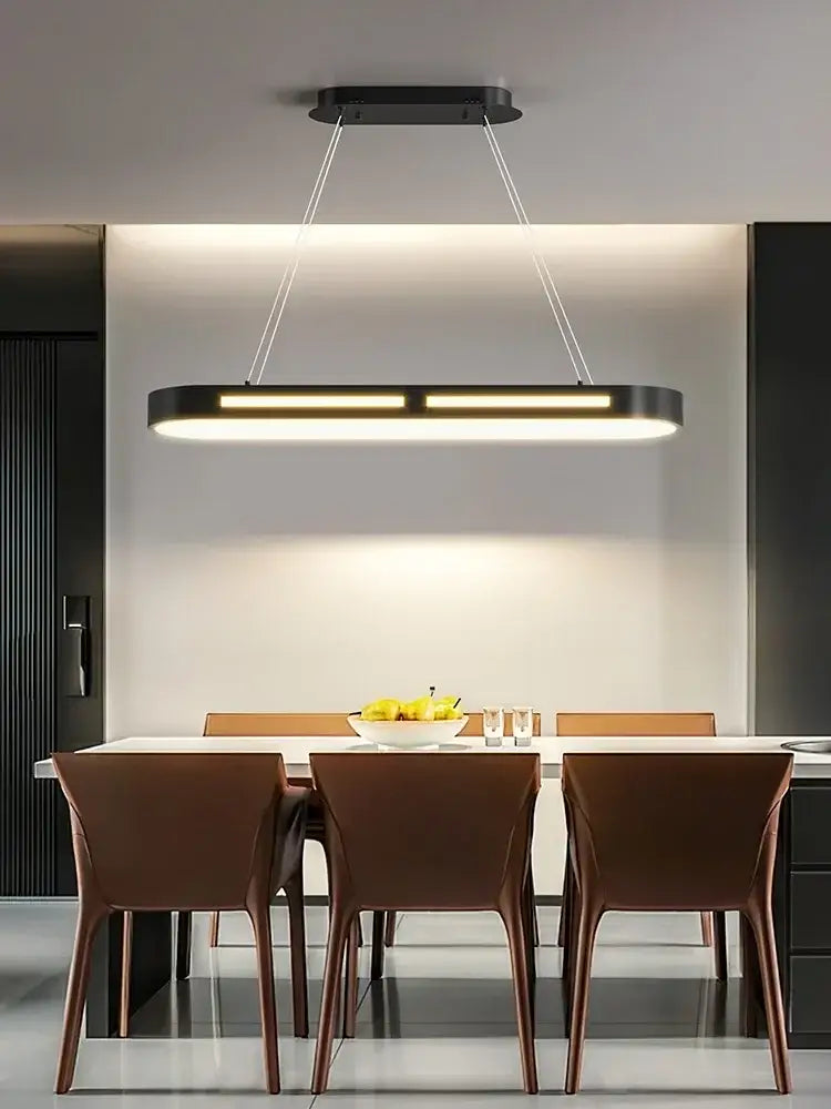 Modern black rectangular pendant light with two horizontal led strips from decorbites led office chandelier collection