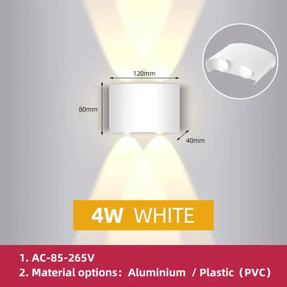 White DecorBites LED outdoor dual-head wall light with cylindrical body and two angled beams for garden and porch decor