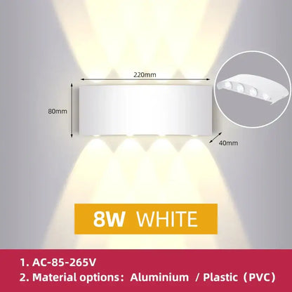 White rectangular wall light with three downward LED beams in aluminum or PVC for DecorBites LED outdoor garden use