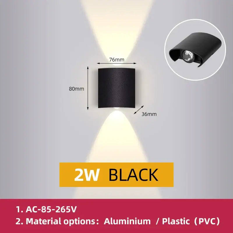Black DecorBites led outdoor 2w wall light with sleek rectangular design and adjustable beam for garden use
