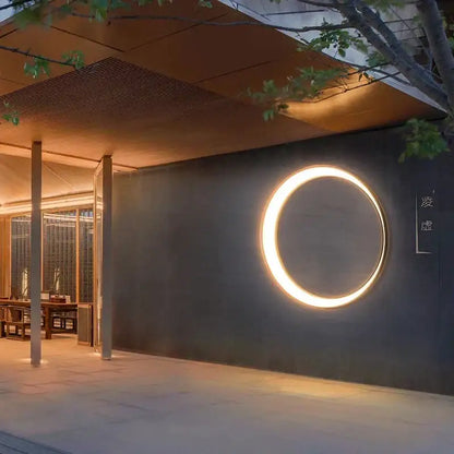 A decorbites led outdoor moon wall lamp with warm golden illumination designed for courtyard balcony use