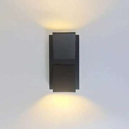 Modern black rectangular DecorBites led outdoor wall light with two angled fixtures for warm led outdoor porch illumination