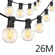 Decorbites™ led outdoor string lights 26-meter clear glass globe bulbs with black plastic fixtures for wedding party