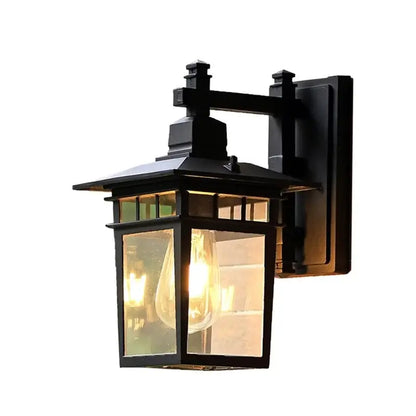Black wrought iron decorbites led outdoor wall lamp with clear glass panels and vintage-style bulb waterproof design