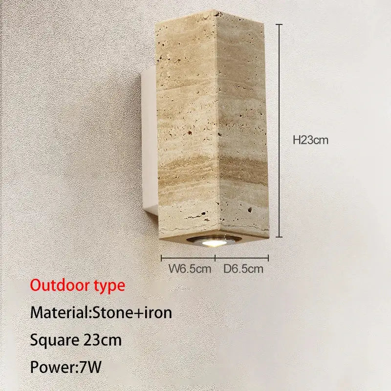 Beige stone and iron decorbites led outdoor wall lamp with a square 23cm design for garden and courtyard lighting