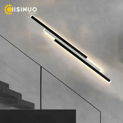 Modern black and white linear led outdoor wall sconce by DecorBites with sleek minimalist design for garden and porch lighting