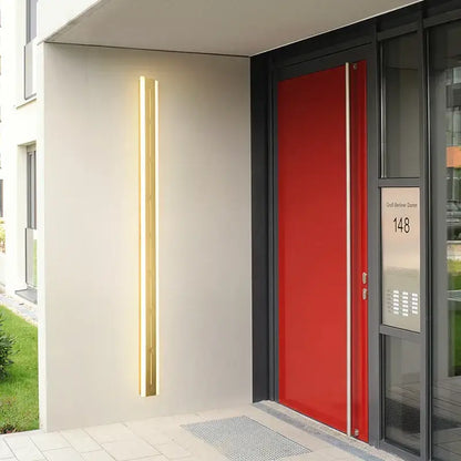 Gold-toned vertical decorbites led outdoor wall light with sleek modern design for garden porch use IP65 rated